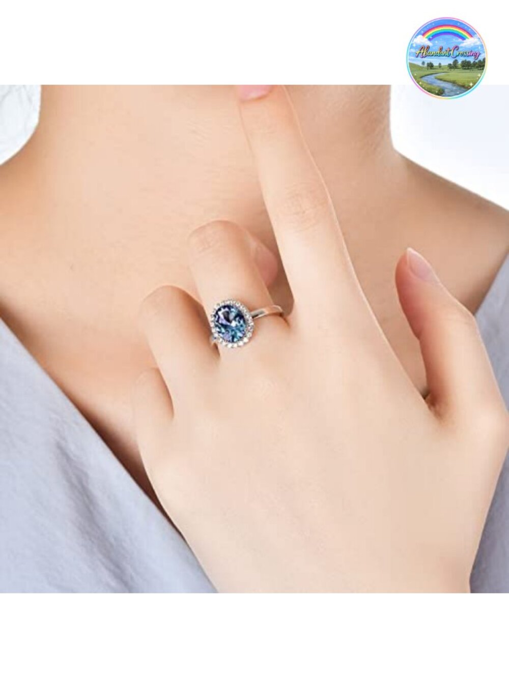 Sterling Silver Alexandrite Ring Oval Halo Engagement June Birthstone - Picture 4 of 6